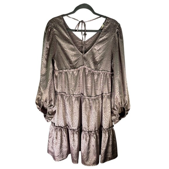 Oddi Leopard Print Tiered Babydoll Dress With Balloon Sleeves - Picture 2 of 11